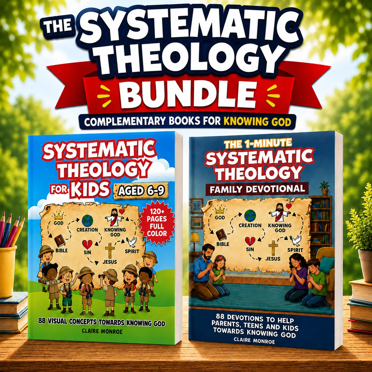 Claire Monroe - 2-Pack Educational Kids Book Bundle | Choose 1: Secret Playbook of Life + Picture Playbook of Life or Systematic Theology for Kids + 1-Minute Systematic Theology Family Devotional