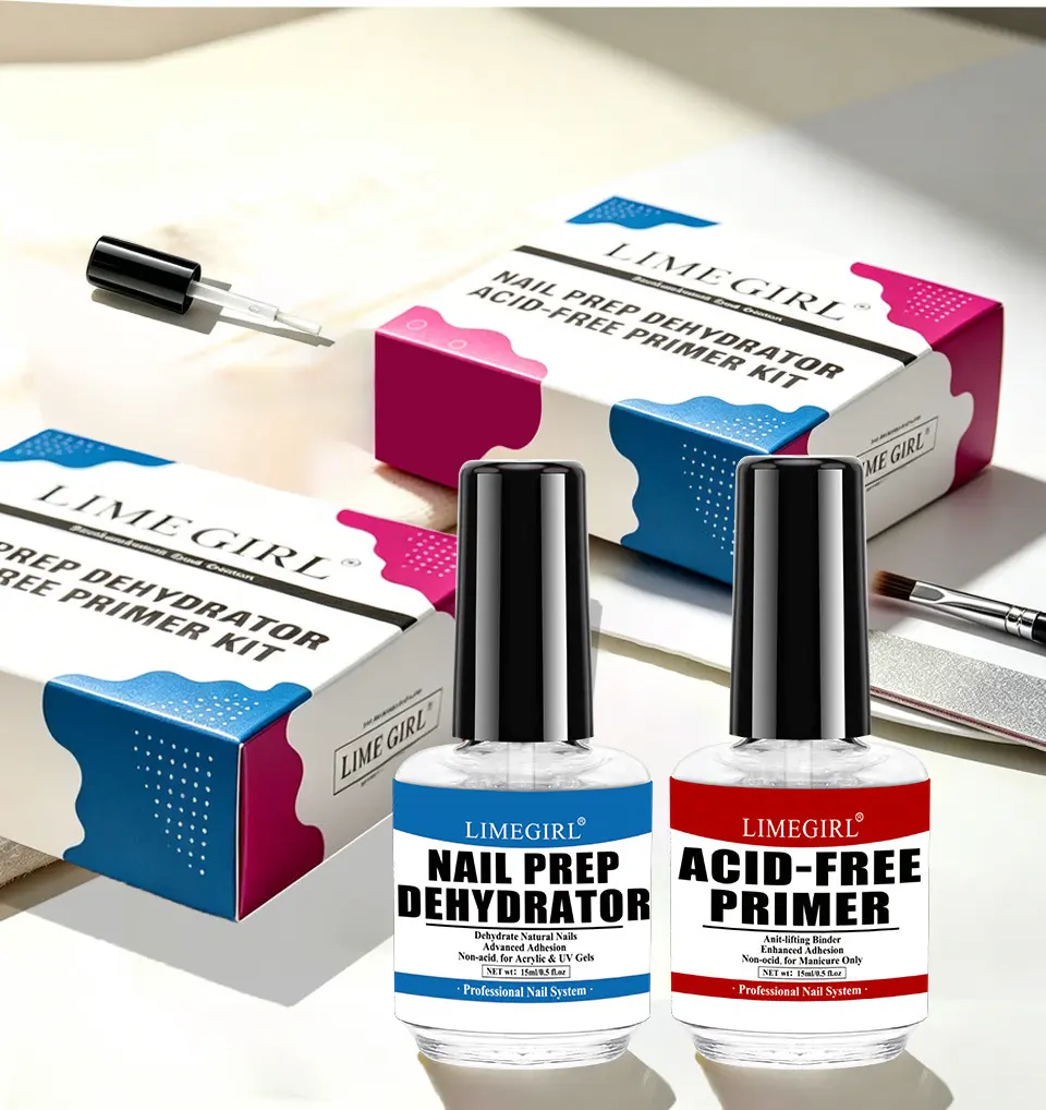 Professional 4-in-1 Nail Prep & Bond Set - Dehydrator, Balance Liquid, Acid-Free Primer & Long-Lasting Reinforcement Base Coat for Gel Nails (15ml/Bottle)