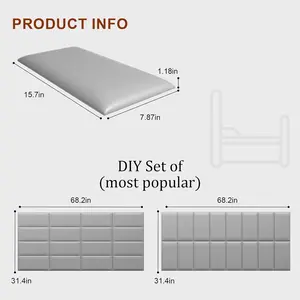 Peel and Stick Headboard Grey Upholstered Wall Panels, 6 Panels Sized 7.8" x 15.7", 3D Anti-Collision Soundproof Self-Adhesive Wall Panel for Bedroom