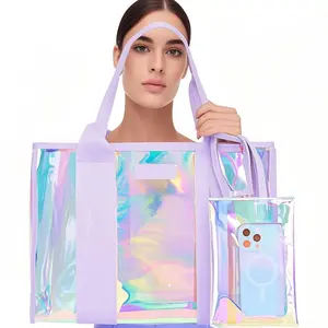 Large Beach Tote Bag for Women 26L Waterproof SandproofBeach Bag With Zipper Pouch, Jacquard Strap lridescentClear Tote Bag for Vacation, Holiday, Travel, Beach,Swimming, Pool, Cruise, Boat Bag