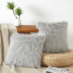 Flafia Faux Fur Fluffy Throw Pillow Covers, Grey,  Set of 2
