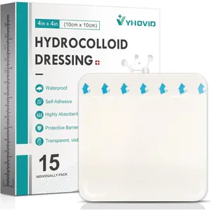 15 Pack Hydrocolloid Wound Dressing 4" x 4", Hydrocolloid Patch Bandages with Self-Adhesive, Bed Sore Bandages, Highly Absorbent for Burn, Blister, Acne Care, Sterile and Waterproof