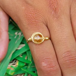 Citrine Wire Wrapped Crystal Ring