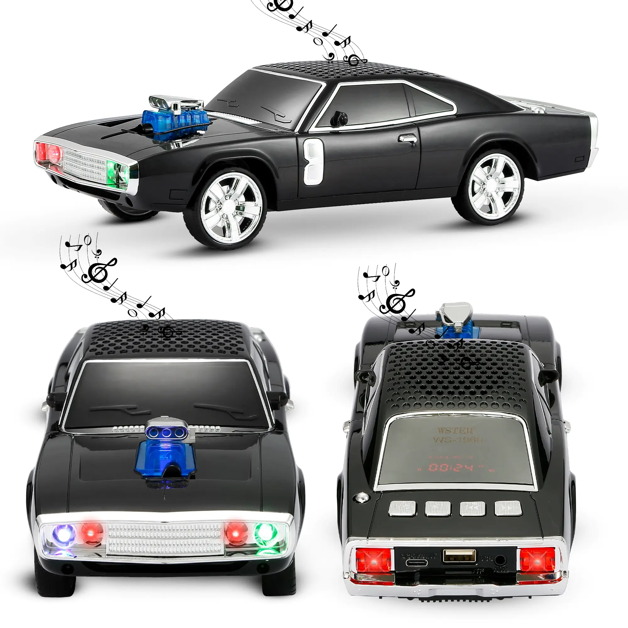 Fuzix WS-1968 Car Bluetooth Portable Speaker with LED AUX USB FM