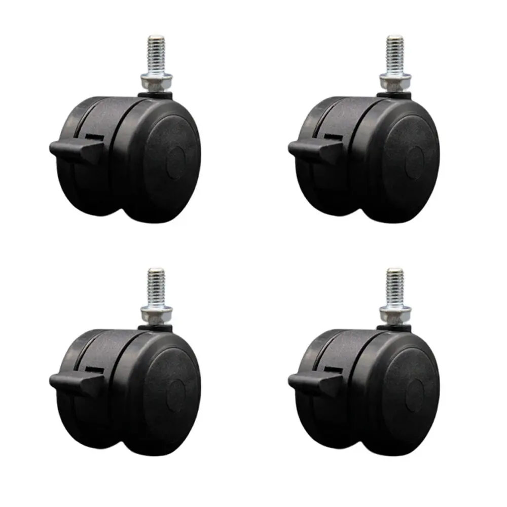 212 MAIN Lockable Swivel Furniture Moving Wheel Parts, 2 in. Black Non-Marking TPR Casters (SCC-TS02S50-TPR-BLK-B-381634-4) with 0.38 in.-16 TPI x 0.75 in. Threaded Stems, Brakes, Floor-Safe, Set of 4, Lockable Wheels