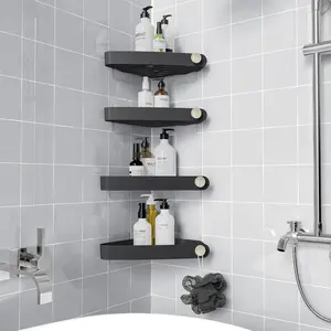 Corner Shower , 4 Pack Adhesive Corner Shower Shelves for Inside Shower, Plastic Shower Organizer for Bathroom Storage, Black