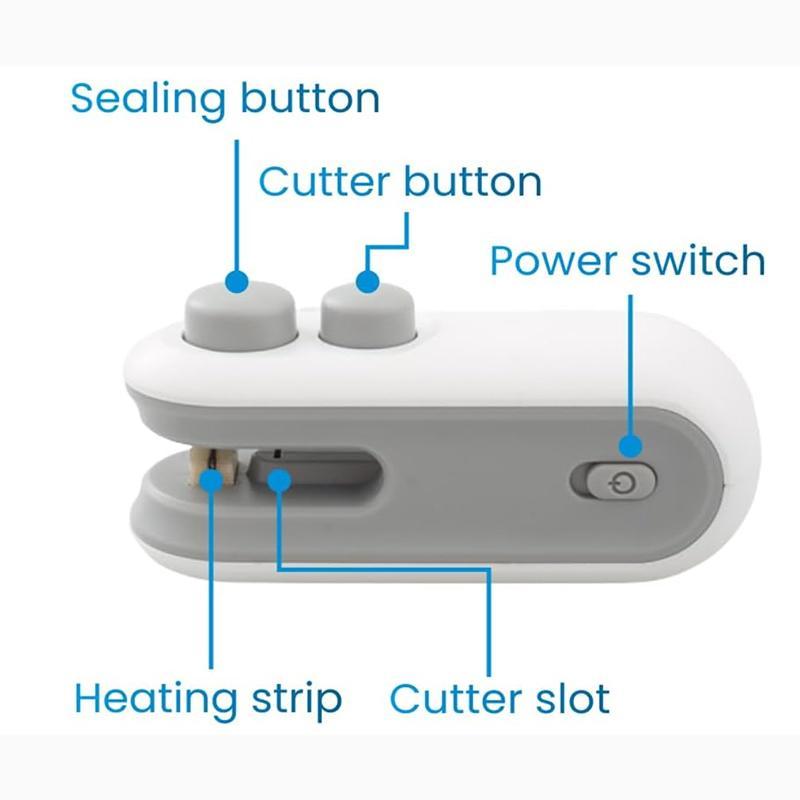 Snacks Mini Bag Sealer, Rechargeable 2 in 1 Bag Heat Sealer with Cutter for Chip , Plastic Bag Resealer Keep Food Fresh, Sellador de bolsas Plasticas, White