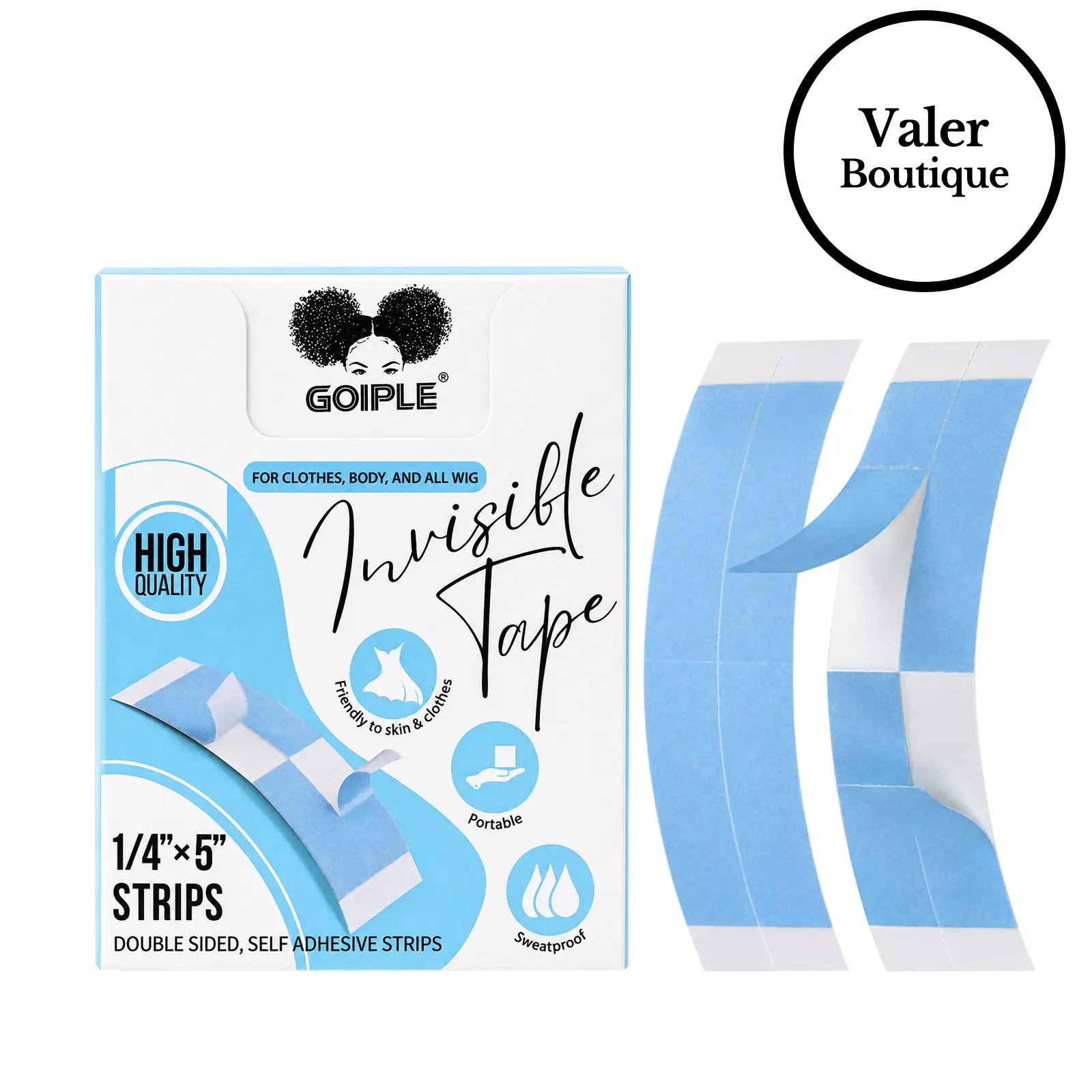 Blue Double Sided Waterproof Lace Wigs Adhesive Tape Strips for Front Wig , Strong Fashion Clothing Body Tape