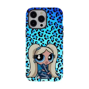 Blue Leopard Print Powerpuff Girls Collage Phone Case Compatible for iPhone 17Promax 16 15 14 13 12 11 and for Samsung S21-S25 Perfect Gift for Fashion Girls Women