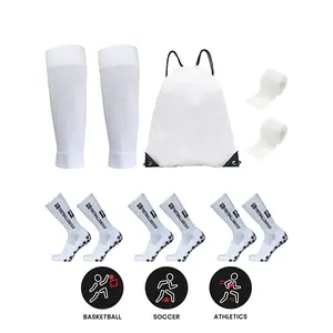6-Piece Football Training Set Anti-Slip Socks + Shin Guards + Storage Bag + Straps, Sports Equipment for Soccer Basketball Track & Field