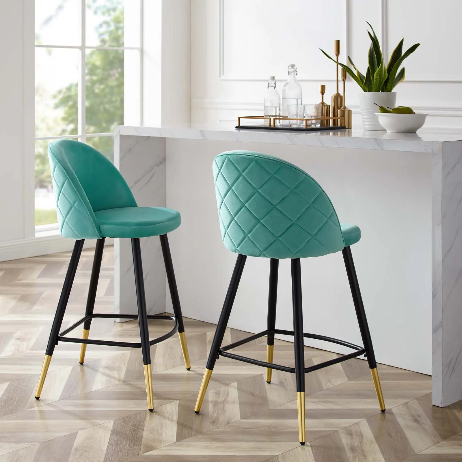Modway Cordial Performance Velvet Counter Stools - Set of 2 in Mint