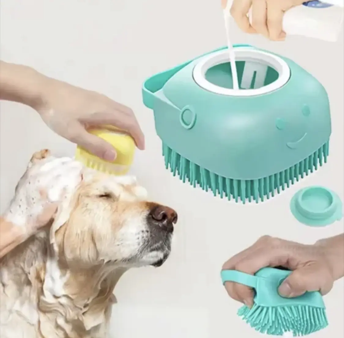 Dog & Cat Universal 2-Piece Silicone Bath Brush Set with Shampoo Dispensing - Pet Grooming Supplies, Gentle Clean Shower Massage Tools, Soft Shampoo Apply Bristle Care Applicator