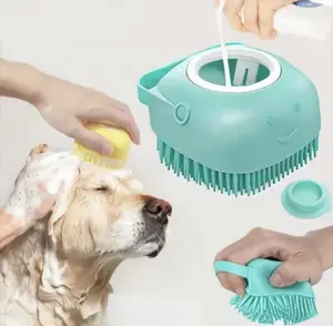 Pet Bath Brush with Shampoo Dispenser, Silicone Massage Grooming Supplies, 2-Piece Ideal Bath Accessories for Dogs & Cats