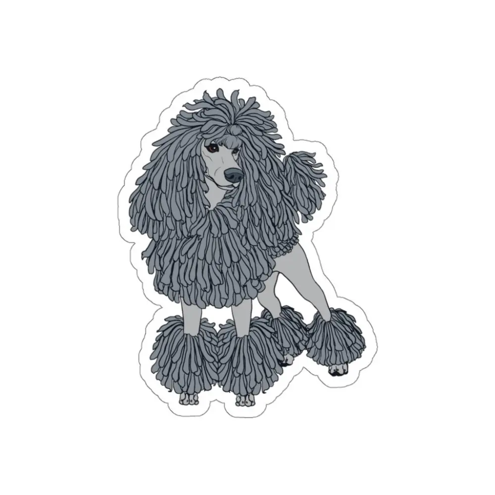 Stickers - gray /grey CORDED STANDARD POODLE, show trim, continental cut, spoo, chibi poodle, dog, cartoon, poodle gifts