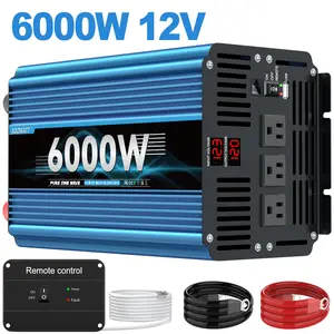 Pure sine wave car power inverter 6000W（Peak）/3000W suitable for cars, motorhomes, 2026 new design, equipped with 3 American standard sockets to convert 12V/24V DC to 120V AC, convenient for travelling, equipped with LED display, without battery