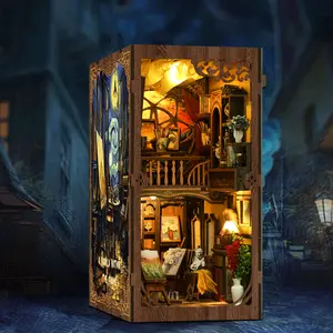 DIY Book Nook Kit: 3D Wooden Puzzle for Adults, Creative Oil Painting Themed Miniature House Model with LED Lights, Fun Handmade Home Decor and Unique Gift (Glue and Batteries Not Included)