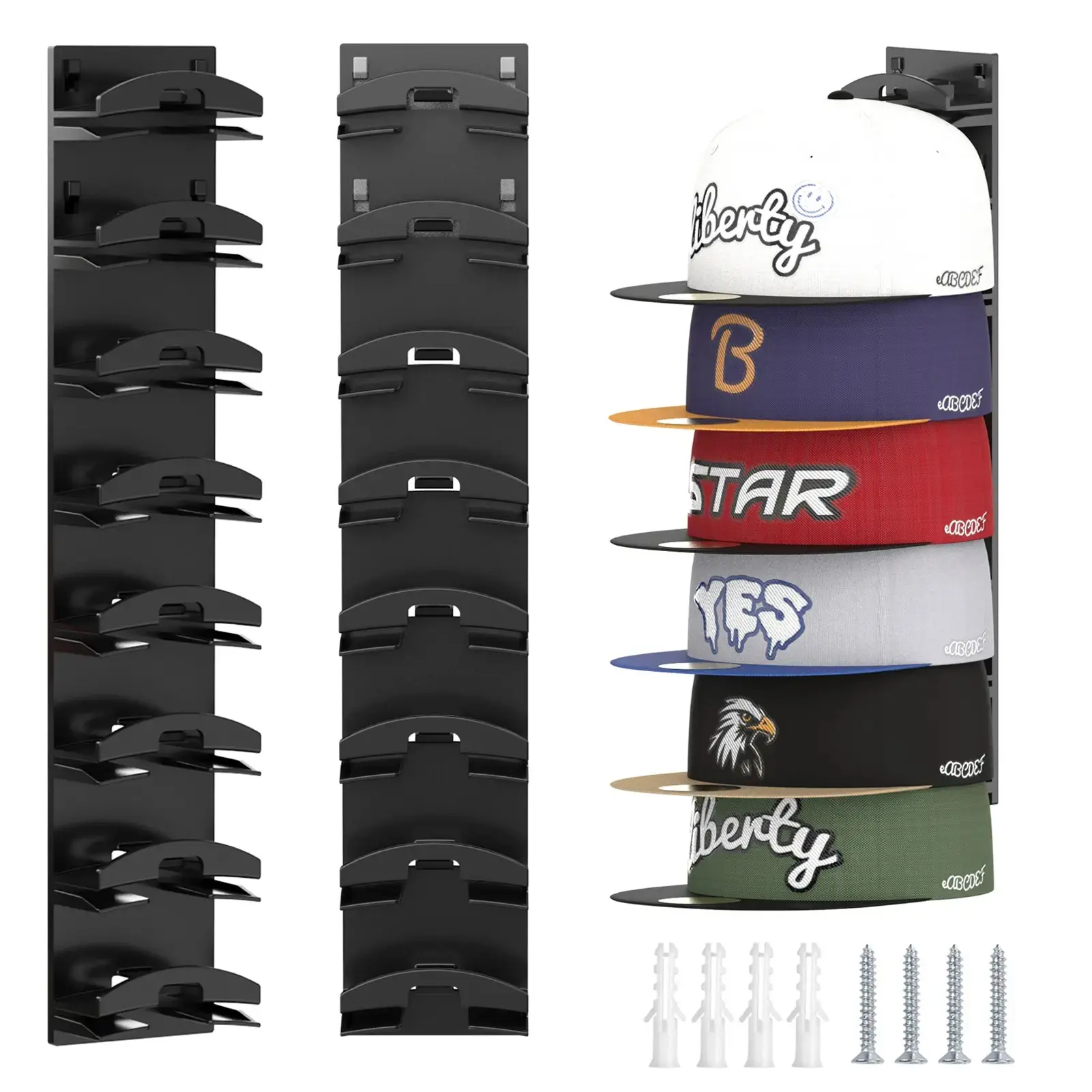 Wall-mounted multi-level hat storage rack 2 sets Can hold up to 16 hats. Hanging storage rack suitable for closet doors and wall decorations. Black Organiser Hat Hanger Organizer Hat Hanger Holder