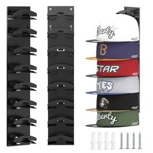 Wall-mounted multi-level hat storage rack 2 sets Can hold up to 16 hats. Hanging storage rack suitable for closet doors and wall decorations. Black Organiser Hat Hanger Organizer Hat Hanger Holder