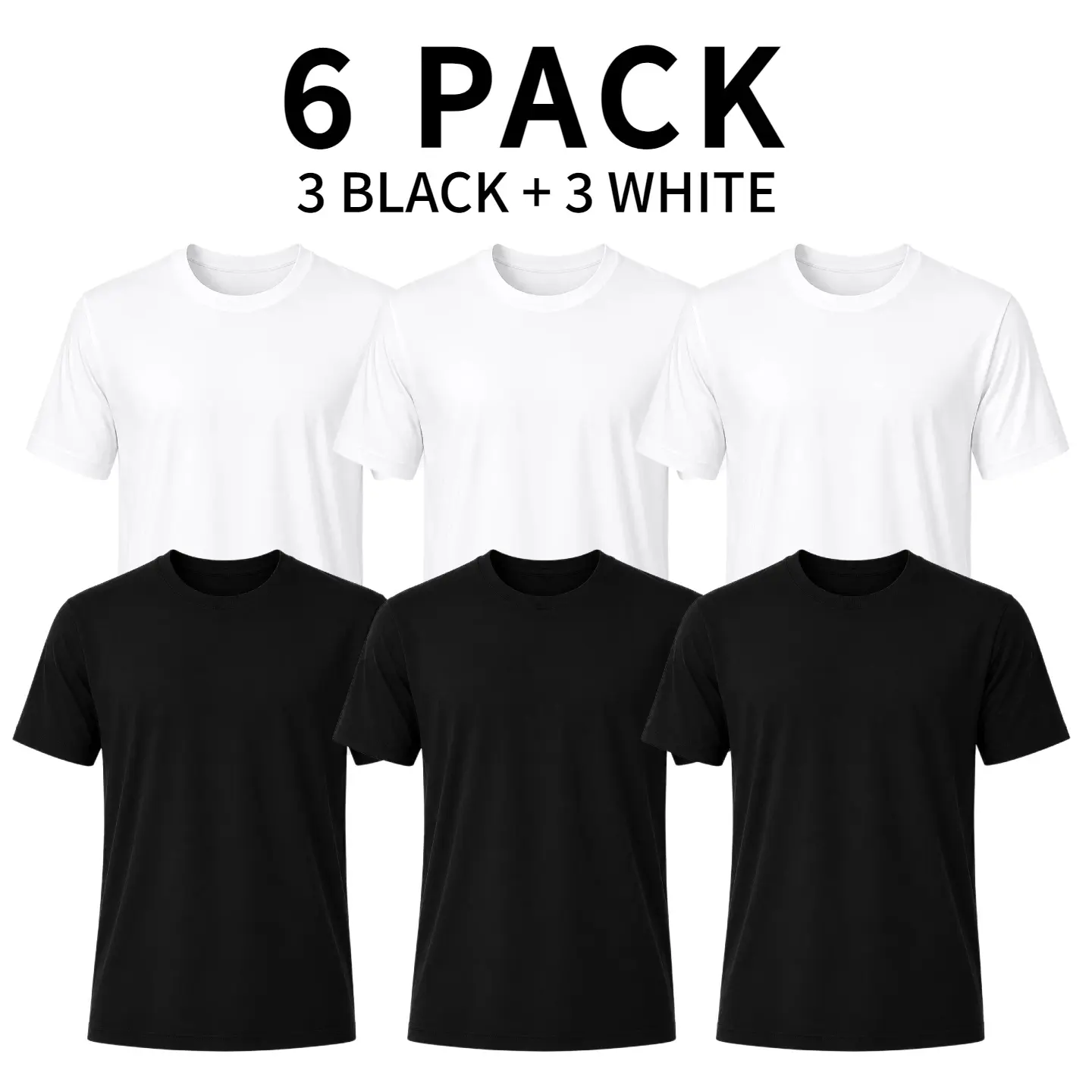 Women’s 6 Pack Basic T Shirts Short Sleeve Crew Neck Cotton Tees, 3 Black 3 White Casual Tops, Soft Everyday Essential Shirts for Women, Summer Outfit