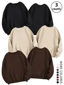 Women's Solid Drop Shoulder Pullover Sweatshirt, Casual Long Sleeve Crew Neck Sweatshirt for Fall & Winter, Women's Clothes for Daily Wear