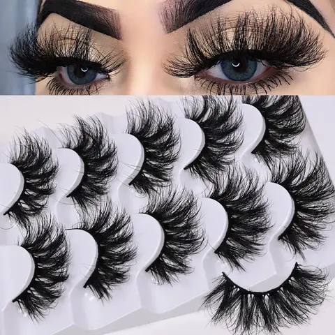 Fluffy False Eyelashes, 5 Pairs Thick Long Fake Eyelashes, Eyelash Set, Artificial Lashes, Natural Curling Eye Makeup Strip Lashes, Volumized False Eyelashes, Volume Lashes for Women and Girls