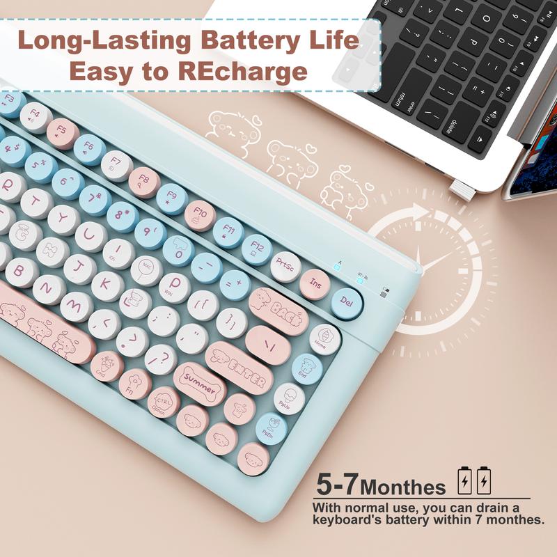 Wireless Bluetooth Keyboard for Mac, iPad, iPhone, PC, and Android—Connect Up to 3 Devices, Portable 84-Key Retro Typewriter Style, Light Blue