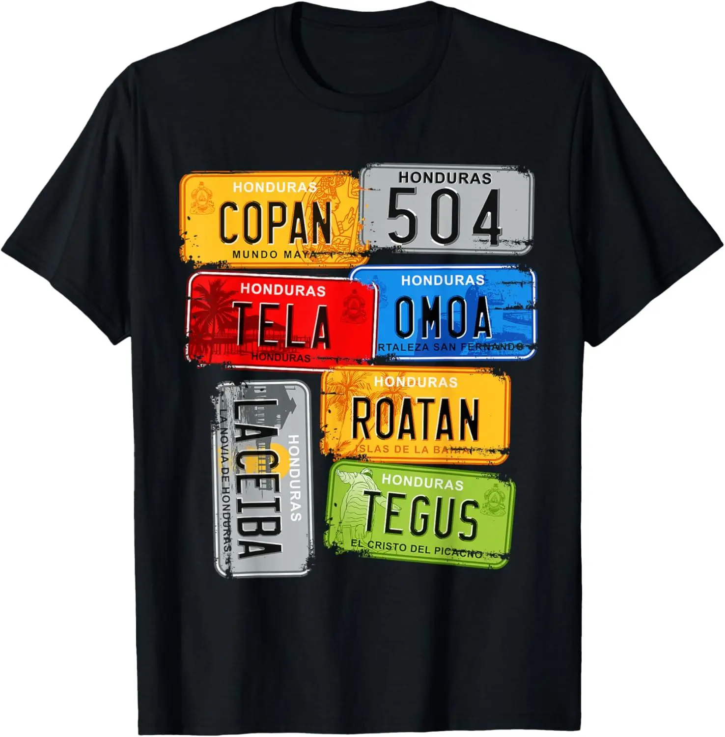 100% cotton Unisex Honduras, turistic car plates, Copan, Tela, Omoa T-Shirt