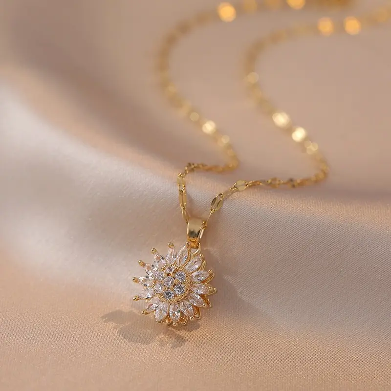 Trending | Spinning Sunflower Jewelry, Rotating Necklace, Ring & Bracelet with CZ Stones, Fidget Jewelry, Minimalist Fashion Gift