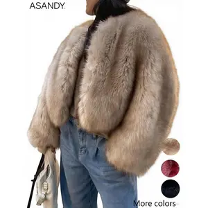 ASANDY Women’s Faux Fur Cropped Jacket – Ultra-Soft Plush Open-Front Fluffy Coat, Long-Sleeve Winter Outerwear Available in Multiple Colors