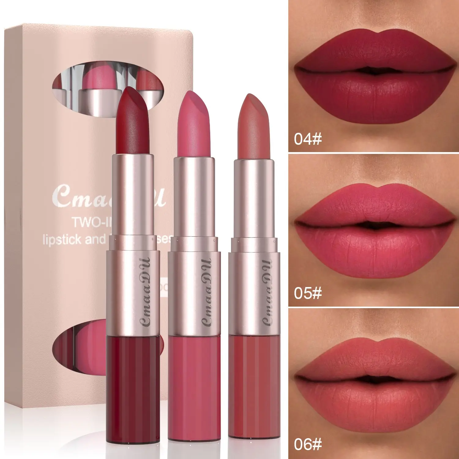 3pcs Double-Ended 2-in-1 Colorful Lipstick & Lip Gloss Combo Kit (10ml) - Glossy Matte Makeup Products, Easy-to-Apply, Long-Lasting, Waterproof, High-Pigmentation, Non-Toxic, Moisturizing Lip Care for Adults, Birthdays, All Skin Types