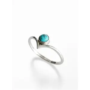 Sterling Silver Genuine Turquoise Chevron Ring