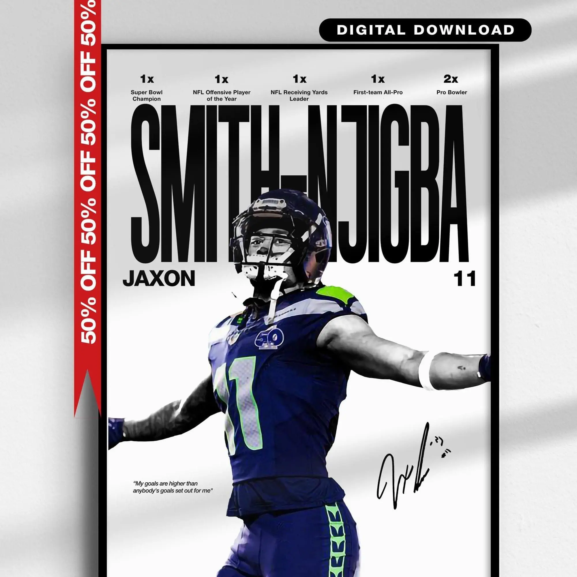 Jaxon Smith-Njigba Poster, Seattle Seahawks Wall Art, NFL Football Print, Sports Poster, JSN Fan Gift, Home Decor, Digital Download