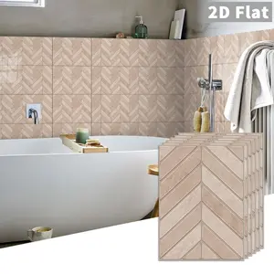 10 PCS/Box GST PE Crystal Foam Tile Stickers, Beige Herringbone, Waterproof Oil-Proof Anti-Collision