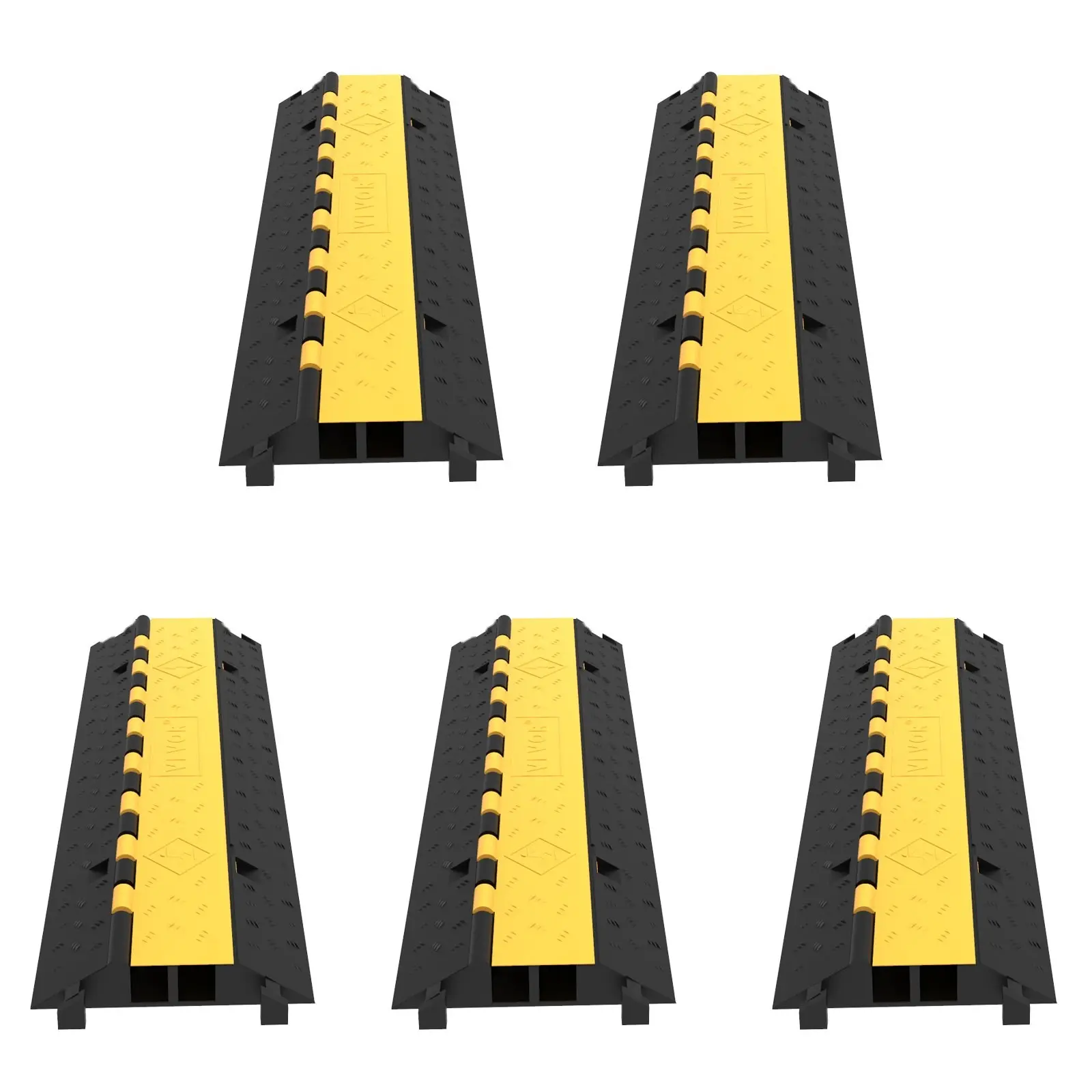 5 Pack Rubber Cable Protector Ramp, 2-Channel Heavy Duty Cable Cover With 66,000 Lbs Load Capacity, Protects Wires, Cables, And Hoses, Ramp For Driveways, Speed Bump, Protective Cable Ramp Cover (2-Channel, 5 Pack, 66,000 Lbs)