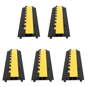5 Pack Rubber Cable Protector Ramp, 2-Channel Heavy Duty Cable Cover With 66,000 Lbs Load Capacity, Protects Wires, Cables, And Hoses, Ramp For Driveways, Speed Bump, Protective Cable Ramp Cover (2-Channel, 5 Pack, 66,000 Lbs)