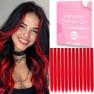 12PCS Red Hair Extensions Clip In 22Inches Straight Colored Hair Extensions For Kids Girls Colorful Highlights For Parties Gifts(Red)