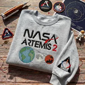 Embroidered NASA ARTEMIS 2 Sweatshirt, Crewed Lunar Mission Shirt, Orion Spacecraft Apparel, Space Enthusiast Gift, Artemis Generation Gear