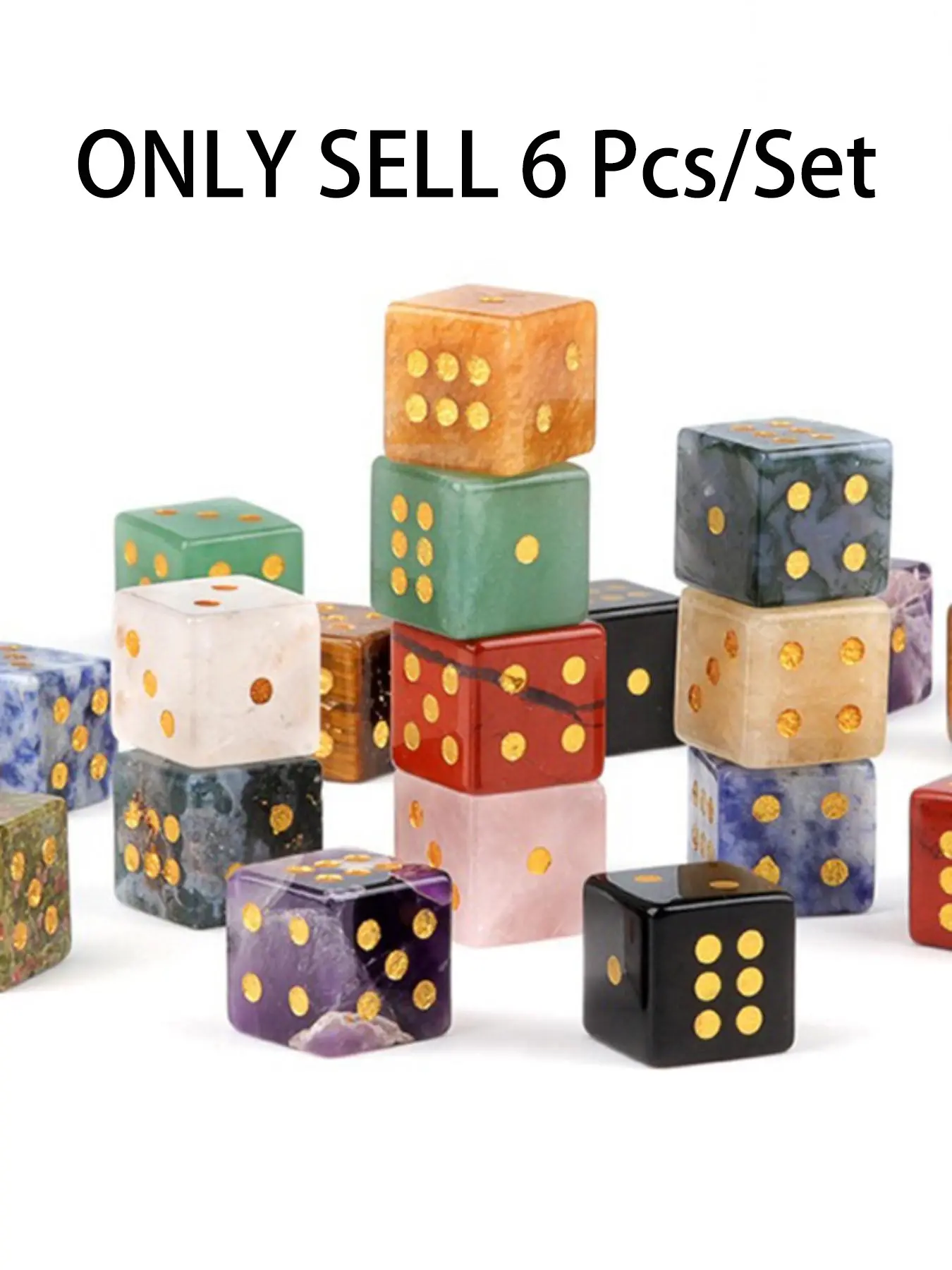 6pcs Game Dice Crystal Carved Decorations, Natural Stone Handmade Sculptures, Diverse Creative Desktop Ornaments, Crystal Carving Party Favors, Christmas Gifts, Crystal Decorative Ornaments