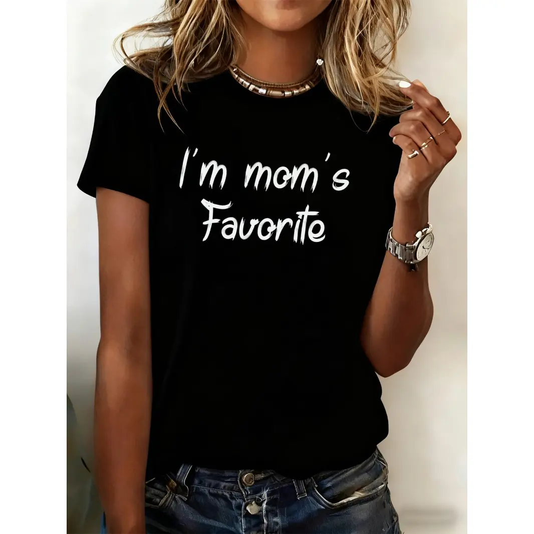 Womens Short Sleeve Cotton Graphic Tee Im Moms Favorite Funny Quote Shirt Casual Crew Neck Top For Mothers Day Gift Family Photos Weekend Outfit