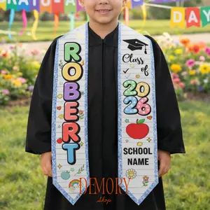 Custom Name Kids Graduation Stole, Chenille Glitter Patch Graduation Sash, Kindergarten Stole, Kids Graduation Sash, Preschool Graduation Stole