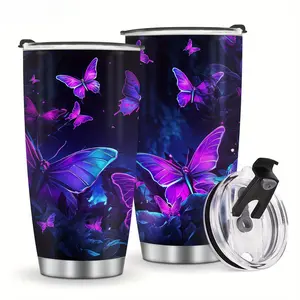 1pc Awesome Hot Selling Fancy Purple/Blue Butterfly Tumbler Jewelry Style 20oz Tumbler Stainless Steel Tumbler Gift for Women Mom Christmas Birthday Mens Gifts Travel Car Cup Insulated Coffee Cup Mug elegant drinkware print tumbler tumbler reusable cup