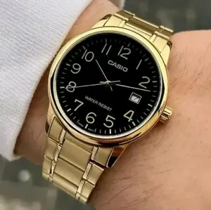 brand new  Gold stainless steel water resistant watch for Men' s MTP-V002G-1B