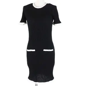 Pre-owned CHANEL Cotton Small Leather Goods Bicolor Short Sleeve Dress