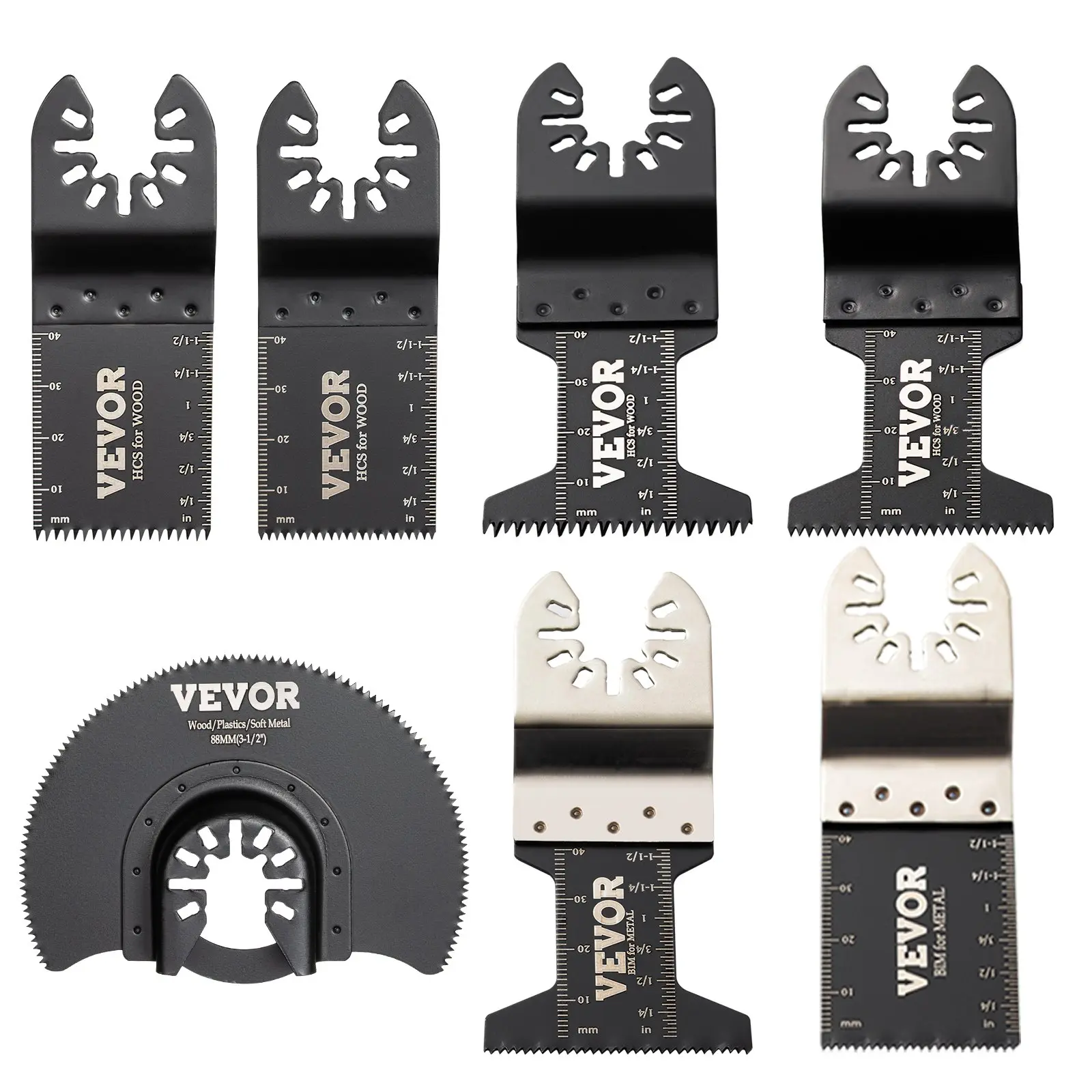 VEVOR 50-Piece Oscillating Saw Blades, HCS Tool Blades for Wood Plastic Metal Nails Bolts, Quick Release Multitool Blades Kit