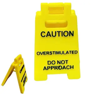 Funny Caution Overstimulated Desk Sign Signage, 3D Printed Warning Decor for Office, Unique Do Not Approach Sign for Your Workspace