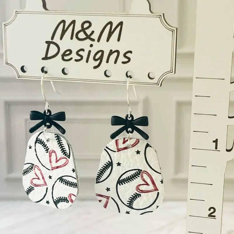 Genuine leather baseball earrings