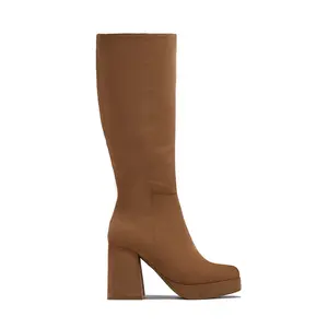 Hudson Platform Block Heel Boots - Camel Suede