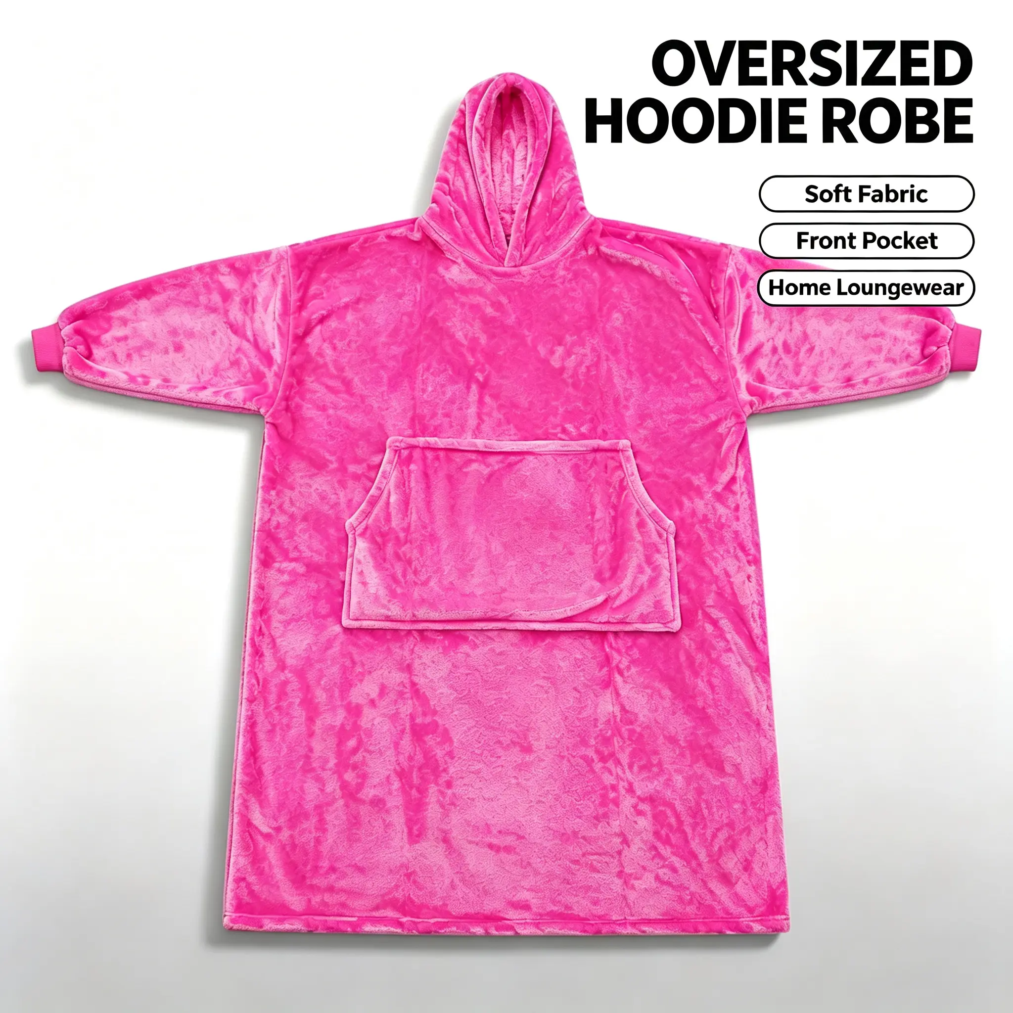Oversized Hooded Wearable Blanket Robe, High GSM Thick Double‑‑ided Flannel, Super Long with Deep Pocket & Elastic Cuffs, Machine Washable Cozy Loungewear for Lounging, Gaming, Travel, Multiple Colors Available