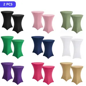JUSMATE Stretchy Spandex Round High Top Table Covers, 2-Pack 32"×43" Fitted Highboy Tablecloths for Bar, Wedding
