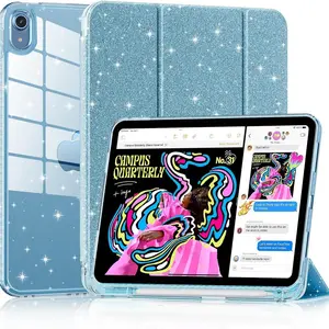 iPad 11th Gen 11 Inch Case, Glitter Sparkly Cover with Pencil Holder, Clear Transparent Shiny Back Shell, Light Blue, A16 & 10th Gen 10.9 Inch 2022